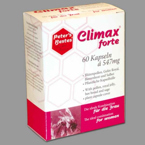 Climax-forte Kapseln mit Blütenpollen und Gelée-Royale unterstützen die Frauengesundheit. Mit wertvollen Inhaltsstoffen wie Blütenpollen und Gelée-Royale bieten sie eine natürliche Stärkung für den Körper.