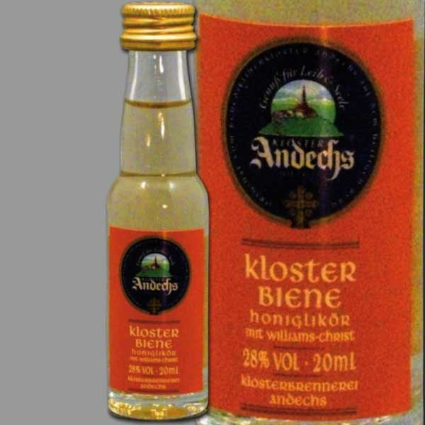 Die Miniaturflasche der Klosterbiene vom heiligen Berg (28% vol., 0,02 l) bietet den vollen Genuss des Williams-Christ-Likörs in kompakter Form – ideal für Sammler oder als besonderes Geschenk.