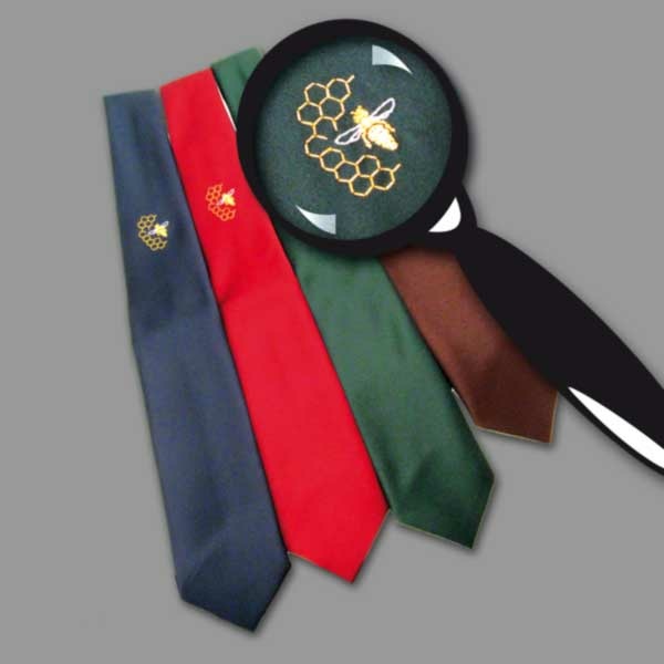 Imker - Krawatte mit gesticktem Bienenmotiv in den Farben grün, blau. rot