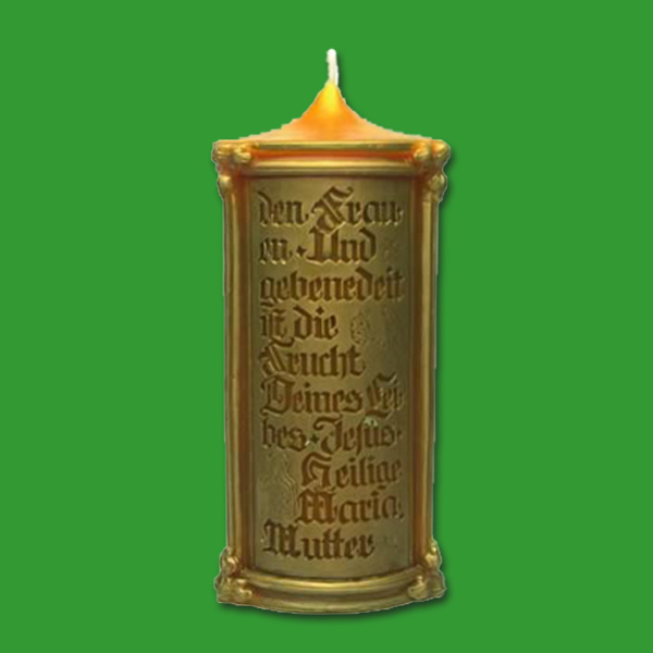 Mit der Gießform „Gegrüßt seist du, Maria“ kreieren Imker*innen eine majestätische Kerze mit 1000 g Wachs. Perfekt für Kirchen oder festliche Dekorationen.