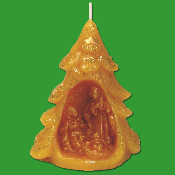 Der „Weihnachtsbaum mit Krippe“ vereint festliche Symbolik mit handwerklicher Perfektion – ideal für traditionelle Weihnachtskerzen.