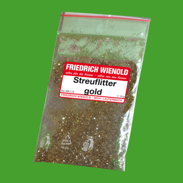 Der goldene Streuflitter in der 15-g-Packung bringt glitzernde Highlights auf Ihre Kerzen. Perfekt für festliche Designs.
