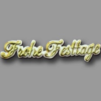 Der Schriftzug „Frohe Festtage“ in Gold ist...