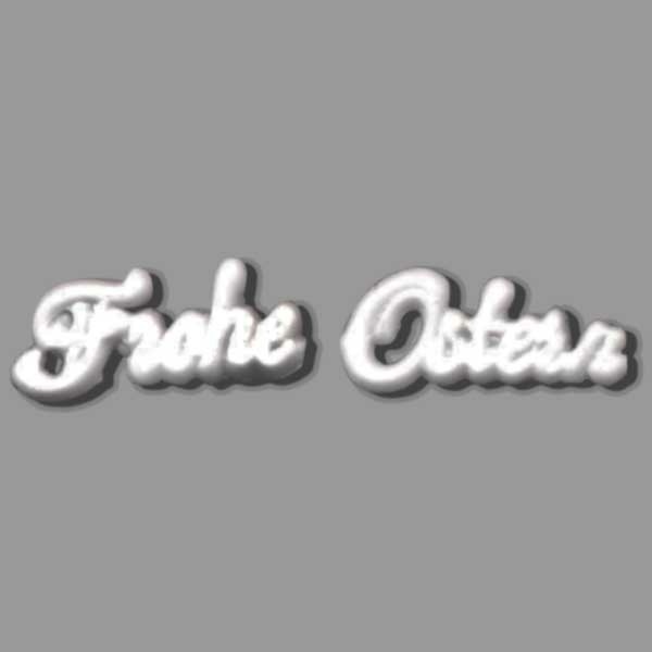 Der Schriftzug „Frohe Ostern“ in Weiß ist eine charmante, leicht anzubringende Verzierung für festliche Kerzen.