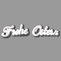 Der Schriftzug „Frohe Ostern“ in Weiß...