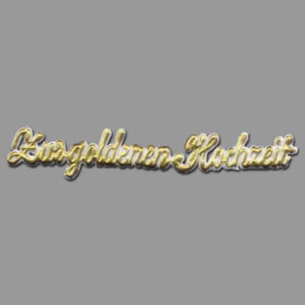 Die goldene Verzierung „Zur goldenen Hochzeit“ verleiht Kerzen eine festliche Eleganz. 9 cm lang und einfach anzubringen – eine stilvolle Wahl für Jubiläumsfeiern.