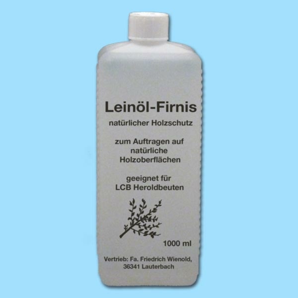 Leinölfirnis, 1 ltr, ist ideal für den natürlichen Schutz von Holzbeuten. Farblos und pflegeleicht schützt das Öl das Holz vor Witterungseinflüssen und sorgt für eine langlebige Beute.