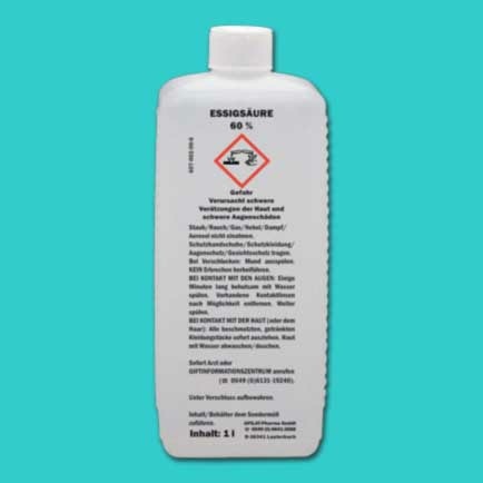 Essigsäure 60%, 1 l-Flasche ist ein starkes Mittel zur Bekämpfung von Wachsmotten. Das Produkt wird in der Bienenhaltung genutzt, um Schädlinge zu kontrollieren und die Waben zu schützen.