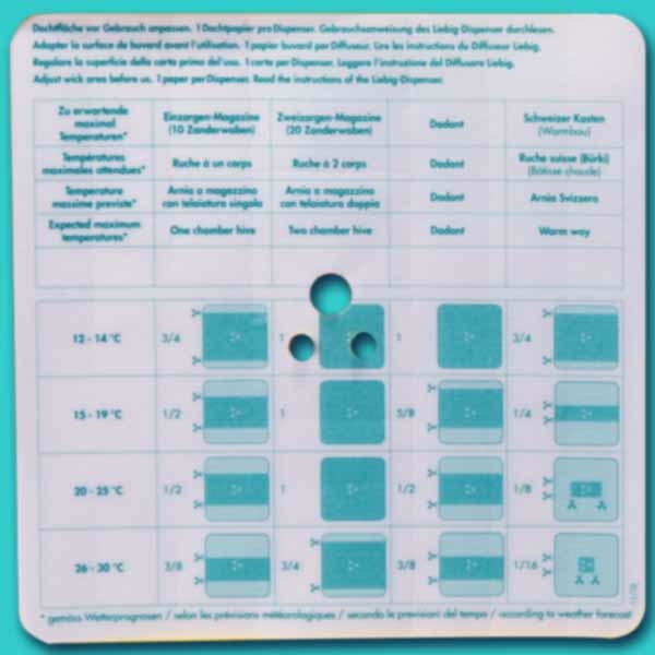 Die Liebig Ersatzdochte (40 Stück) sind die perfekte Ergänzung für den Liebig-Dispenser. Diese Dochte sorgen für eine gleichmäßige Verdunstung und verlängern die Lebensdauer des Dispensers. Ideal für regelmäßige Anwendungen bei der Bienenpflege.