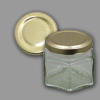 Neutrales 125 g - Honigglas, sechseckig, mit goldenem 53er TO-Deckel