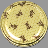 TO-Deckel für 500g-Glas, 82 mm Ø, -Wabendekor mit hellen Bienen, gold-