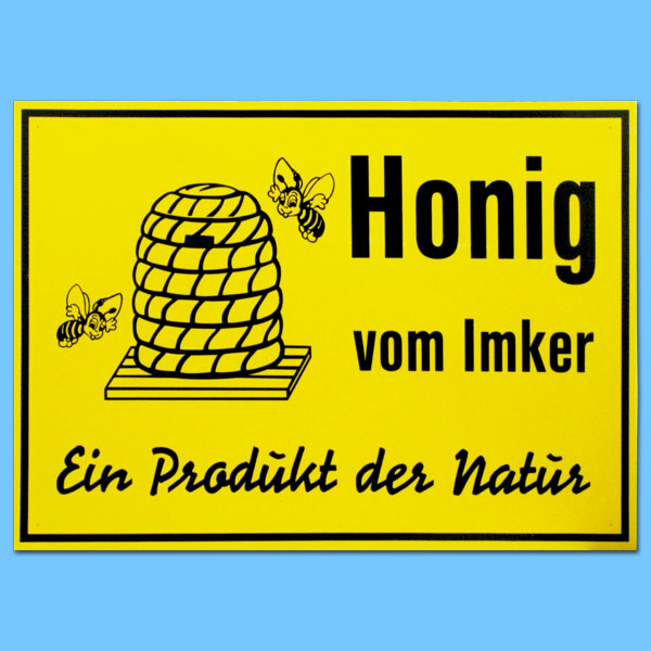 Das PVC-Schild Honig vom Imker - ein Produkt der Natur in der Größe 70 x 50 cm ist ideal für größere Verkaufsstände oder als Werbemaßnahme in Imkereigeschäften. Der Druck ist dauerhaft und lichtbeständig, sodass das Schild auch im Außenbereich gut sichtbar bleibt.