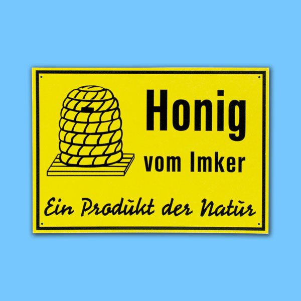 Das PVC-Schild Honig vom Imker - ein Produkt der Natur in der Größe 35 x 25 cm eignet sich hervorragend für kleinere Verkaufsflächen oder als Zusatzschild für den Imkereibereich. Es ist wetterfest und lichtecht und somit perfekt für den Außeneinsatz.