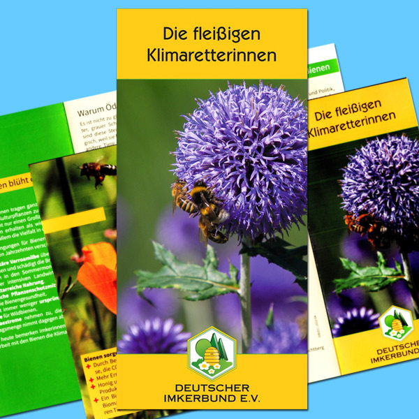 Das DIB-Faltblatt „Umweltschutz zum Genießen“ ist ein Informationsmaterial zur Verbraucheraufklärung, das in einer Packung mit 25 Stück geliefert wird. Es vermittelt wichtige Botschaften über die Verbindung von Imkerei und Umweltschutz. Ein wertvolles Werkzeug für Imker*innen, die ihre Kunden über die Vorteile nachhaltiger Imkerei aufklären möchten.