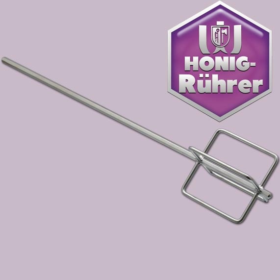 Kompakter Edelstahl-Quatromix – ein einfaches und effizientes Rührwerkzeug für Honig. Ideal für kleinere Mengen.