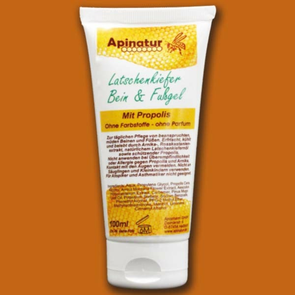 Latschenkiefer Bein- und Fußpflegegel mit Propolis erfrischt, belebt und kühlt beanspruchte Haut. Frei von Parabenen und Farbstoffen – ideal für müde Beine.