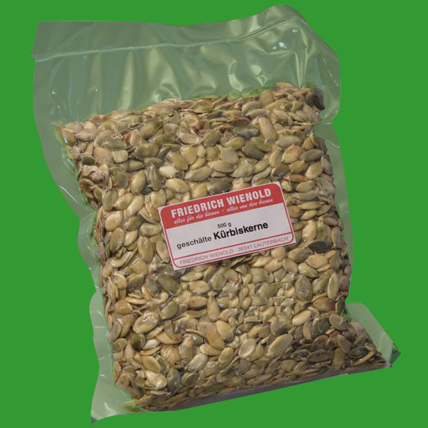 Geschälte Kürbiskerne, sorgfältig verpackt, sind ein gesunder Snack für bewusste Imker*innen. Reich an Nährstoffen und perfekt für die tägliche Ernährung.
