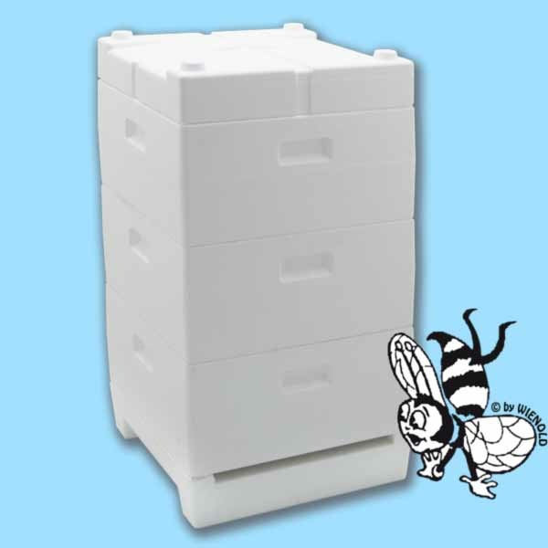 Die LCB-DN-Beute Type SEGEBERGER aus Hart-Styropor® besteht aus einem Boden mit ALU-Lüftungsgitter, drei dickwandigen Zargen und einem Deckel mit Futterhohlraum. Diese stabile Beute ist ideal für die Imkerei und bietet Platz für 11 DN-Rähmchen.