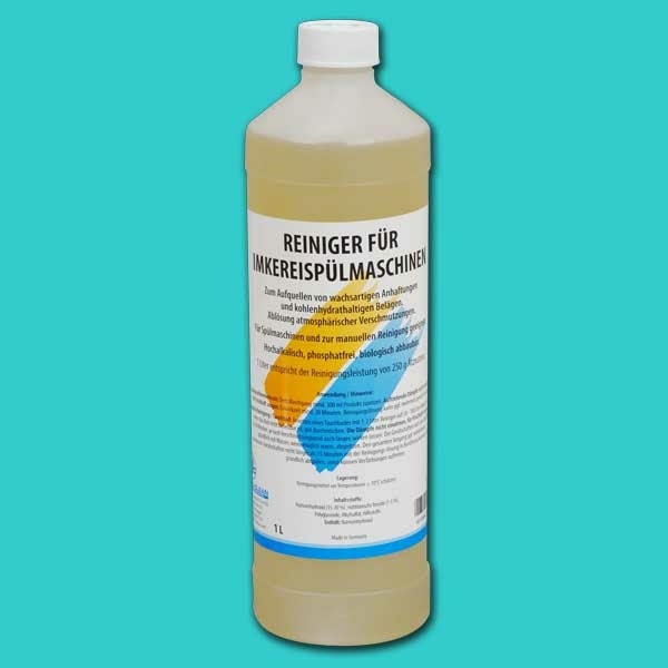 Dieser desinfizierende Reiniger für Imkerei-Spülmaschinen in der praktischen 1 Liter Flasche ist speziell für die Imkerei entwickelt worden. Er sorgt für eine gründliche Reinigung und Desinfektion der Imkerei-Ausrüstung, damit alles hygienisch bleibt und keine Rückstände zurückbleiben.