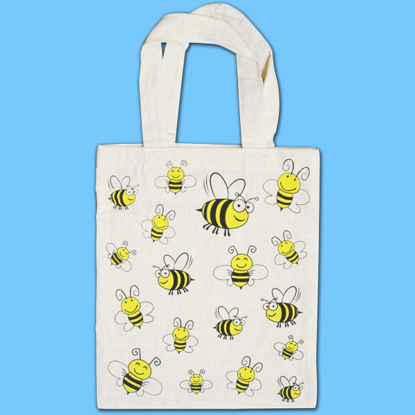 Baumwoll-Tragetasche mit 2-farbigem Bienenmotiv, klein