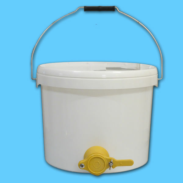 12,5 kg - Plastik-Honigeimer als Abfüll-Behälter mit Plastik-Quetschhahn, weiß