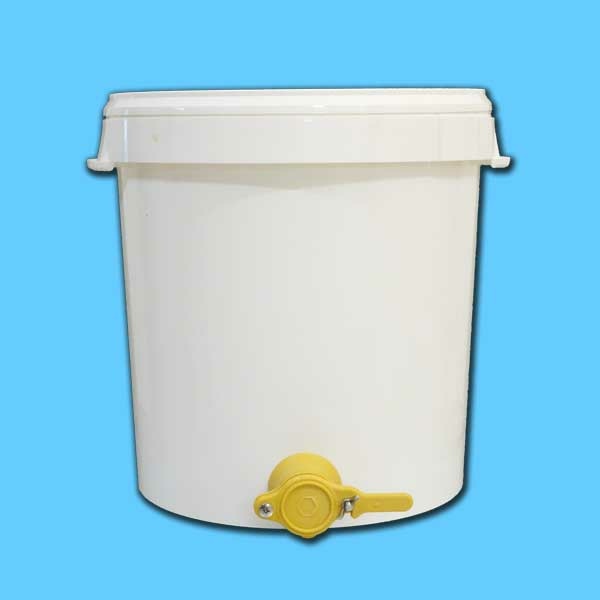40 kg - Plastik-Hobbock als Abfüll-Behälter mit Plastik-Quetschhahn, weiß