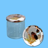 Das neutrale 500 g Honigglas im runden Design ist mit...