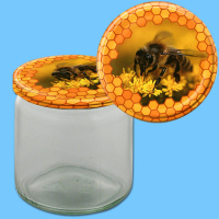 Dieses 500 g Honigglas mit einem runden TO-Metall-Deckel...