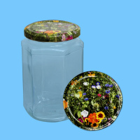 Neutrales 1000 g - Honigglas, sechseckig, mit TO-Deckel...