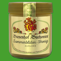 Dieser Sommerblüten-Honig im 250 g-Glas besticht...