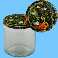 Das neutrale 500 g Honigglas im runden Design ist mit...