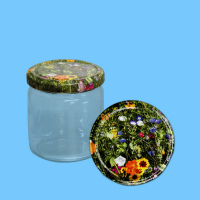 Neutrales Honigglas 500 g, rund, mit TO-Metall-Deckel...