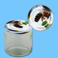 Dieses neutrale 250 g Honigglas mit TO-Metall-Deckel...