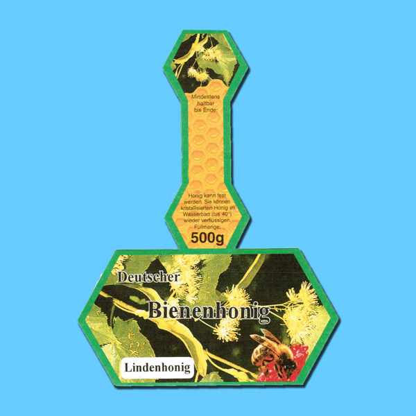 Das Honigglas mit Steg-Etiketten „Lindenblütenhonig“ für 500g ist eine ideale Lösung für Imker, die ihren Honig attraktiv verpacken möchten. Die Etiketten sind selbstklebend und versehen mit der Aufschrift „Deutscher Bienenhonig“ sowie der Sortenbezeichnung „Lindenblütenhonig“. Das Set besteht aus 100 Etiketten und eignet sich perfekt für die Präsentation von frischem Lindenblütenhonig.