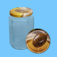 Neutrales 1000 g - Honigglas, sechseckig, mit TO-Deckel -Honignehmer mit Honig- , 82 mm Ø