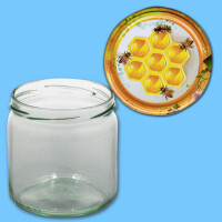Neutrales Honigglas 500 g, rund, mit TO-Metall-Deckel...