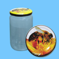 Neutrales 1000g - Honigglas, rund, mit TO-Deckel -Biene auf Blüte-, 82 mm Ø